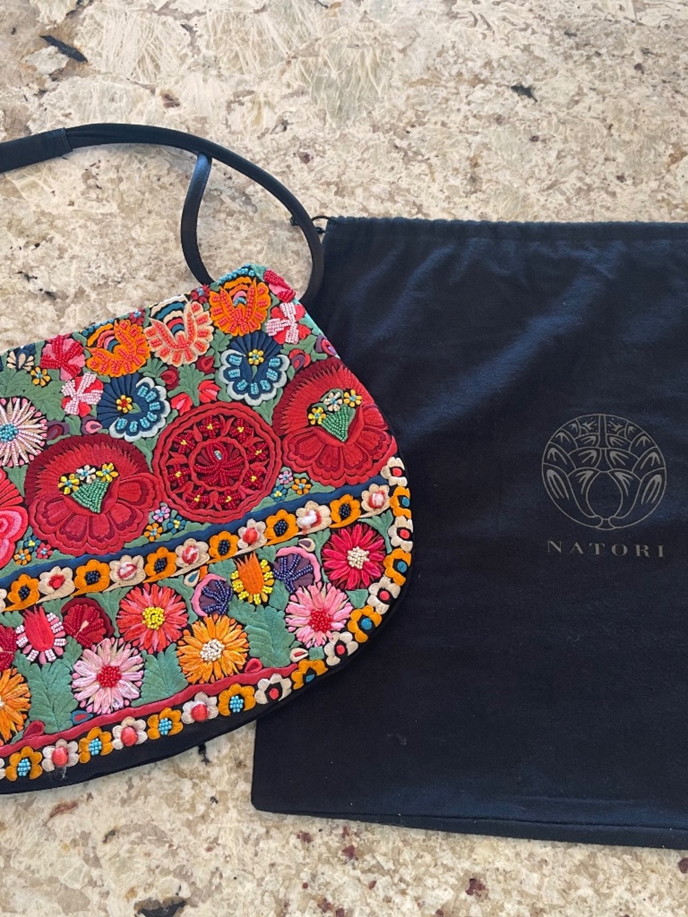 NATORI MultiColor Embroidered Floral Beaded Colorful Unique Rare Handbag Italy